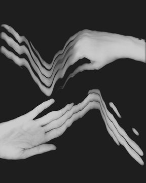 Hands black and white Social Distancing, scan art conceptual.