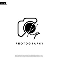 Initial Letter KP with camera. Logo photography simple luxury vector.