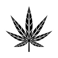 Marijuana Leaf Hand-Drawn Linearly Black and White. Ganja Weed Cannabis Icon. Stock Illustration Isolated on White Background