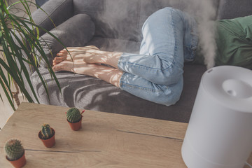 Humidifier works while woman has a day napping