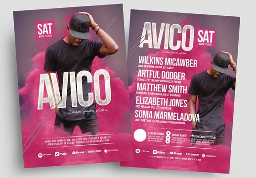 Event Flyer Layout with Pink Fog Elements