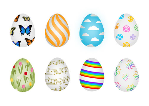 set of decorated easter eggs isolated on white