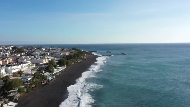 Aerial view of Kamari beach on Santorini island