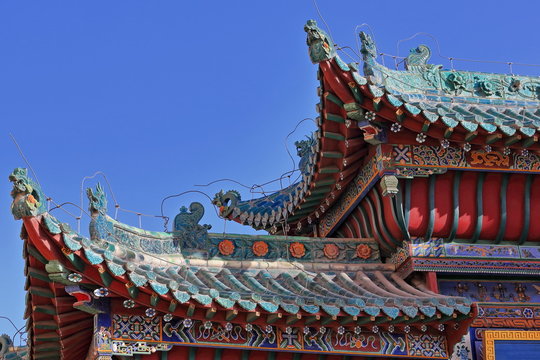 Guan Yu temple roof outside the inner city-Jiayu Pass Fortress-Jiayuguan-Gansu-China-0740