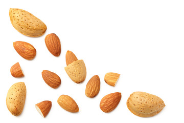 almonds isolated on a white background. Food. top view