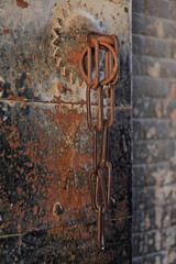 Rusty iron door-metal latch and chain-Guanghua Lou Eastern Gate-Jiayu...