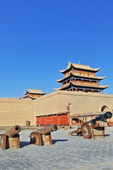 Old bronze cannons-inner courtyard-Rouyuan West Gate-Jiayu Pass Fortress. Jiayuguan city-Gansu-China-0749