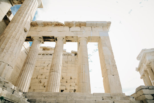 Parthenon antique temple with columns. Acropolis of Athens Greece