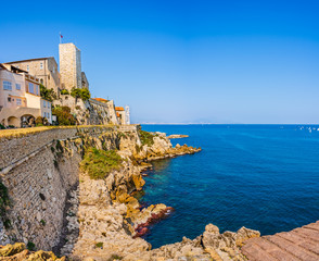 Panorama of the Mediteranean riviera in Antibes, Cote d'Azur, France