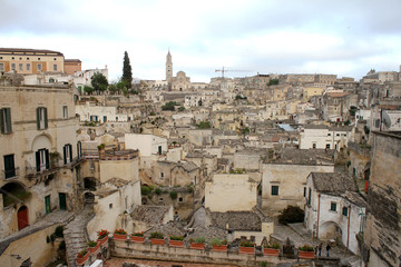 Overview of the Sassi di Matera of the Italian city of Matera, Basilicata, Italy