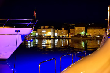 TROGIR, CROATIA - APRIL 31, 2019: The mediterranean city of Trogir at night. Croatia.