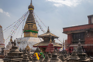 Fototapeta premium Swayambhunath is an ancient religious architecture atop a hill in the Kathmandu Valley.Swayambhunath is also known as the Monkey Temple