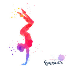 Silhouettes of a gymnastic girl. Watercolor illustration on white background