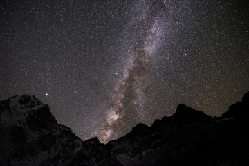 scenics view of milky way at zongla village during Everest base camp trekking in Nepal.The Milky Way is the galaxy that contains the Solar System - obrazy, fototapety, plakaty