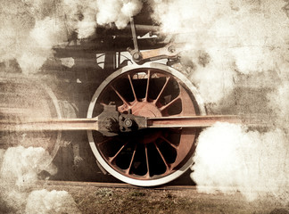 vintage trains with a steam on the move