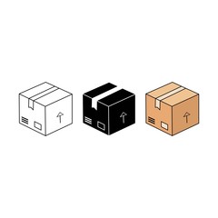 Box, package, parcel icon in white, black, beige color on an isolated white background. EPS 10 vector