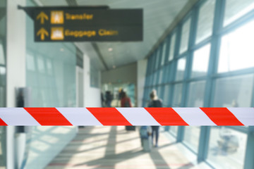 Covid-19 corona virus outbreak concept.Airport security forbidden sick tourist at airport terminal...