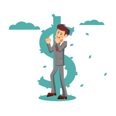 Businessman with mask standing and ready for battle. Color vector illustration