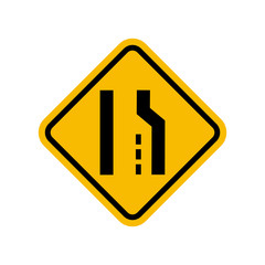 Warning sign that road narrows ahead
