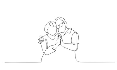 Continuous one line drawing of romantic elderly couple
