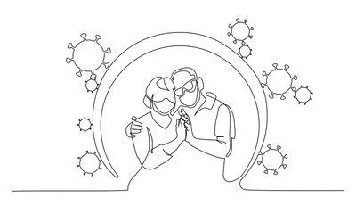 Concept of protecting elderly couple from coronavirus hazard