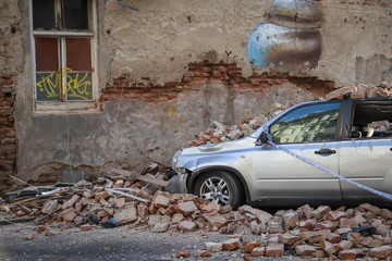 Zagreb hit by the earthquake destroyed cars