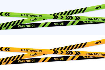 Warning Stripes. Hantavirus HPS warning stripes. Coronavirus Covid-19 signs. Quarantine biohazard symbol. Warning line collection black, green and yellow color. Vector