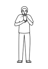 Avatar man with cold holding tissue vector design