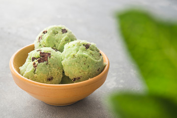 Ice cream with mint and chocolate chip