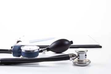 Health care medical concept with stethoscope pressure, illness.