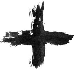 Hand drawn cross signs. Brush painted black icon. Grunge cross made with brush stroke on isolated background. X mark. 