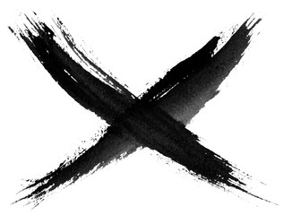 Hand drawn cross signs. Brush painted black icon. Grunge cross made with brush stroke on isolated background. X mark. 