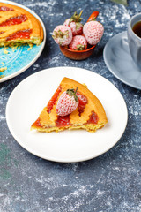Baked strawberry jam pie cake sweet pastry top view