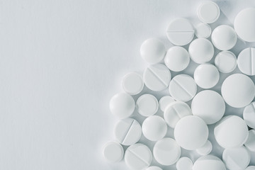 white pills and tablets capsule isolated on white background