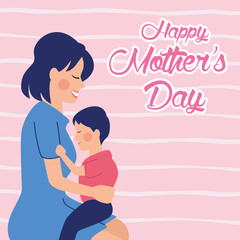 beautiful mother with son characters mothers day card