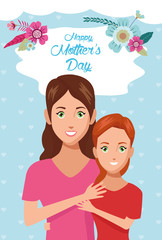 beautiful mother with daughter and floral frame mothers day card