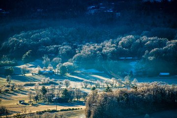 snowy houses in the mountains