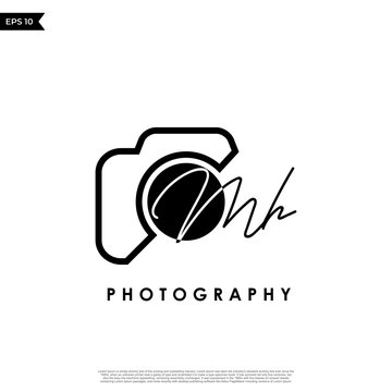 Initial Letter MH with camera. Logo photography simple luxury vector.