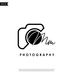 Initial Letter MM with camera. Logo photography simple luxury vector.