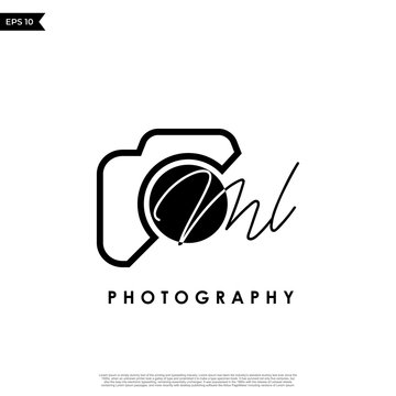 Initial Letter ML with camera. Logo photography simple luxury vector.