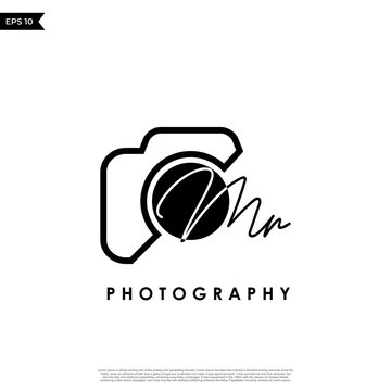 Initial Letter MR with camera. Logo photography simple luxury vector.