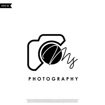 Initial Letter MS with camera. Logo photography simple luxury vector.