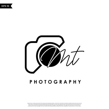 Initial Letter MT with camera. Logo photography simple luxury vector.