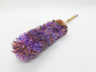 Colorful Fluffy Cute Feather Duster Synthetic Fabric Materials for Home Interior Cleaning Tools in White Isolated Background
