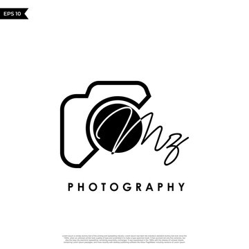 Initial Letter MZ with camera. Logo photography simple luxury vector.