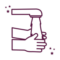 Isolated water tap over hands line style icon vector design