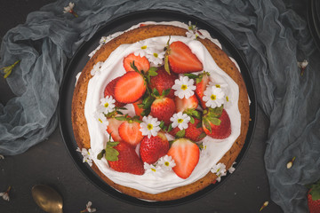 Sponge cake with fresh strawberries