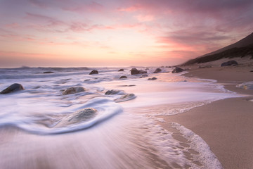 Wide angle view of a stunning sunset at Kogelbay just outside Gordonsbay in cape town south africa © Dewald
