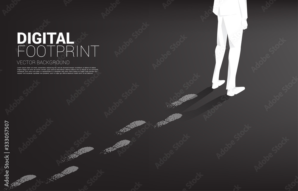 Poster businessman with footprint from footprint from digital dot pixel. business concept of digital transf