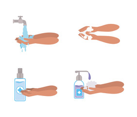 Isolated hands washing and soap dispenser icon set vector design